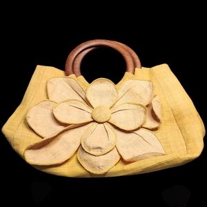 Yellow Floral Tote with Sculptural Design